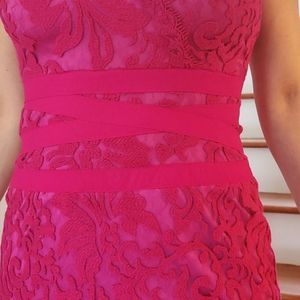 Tadashi Hot Pink Lace Ribbon Waist Detail Dress